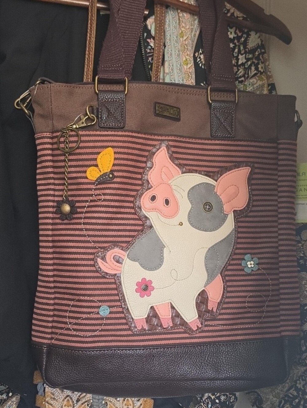 Chala Canvas & Faux Leather Pig Work Tote / Convertible Crossbody Bag